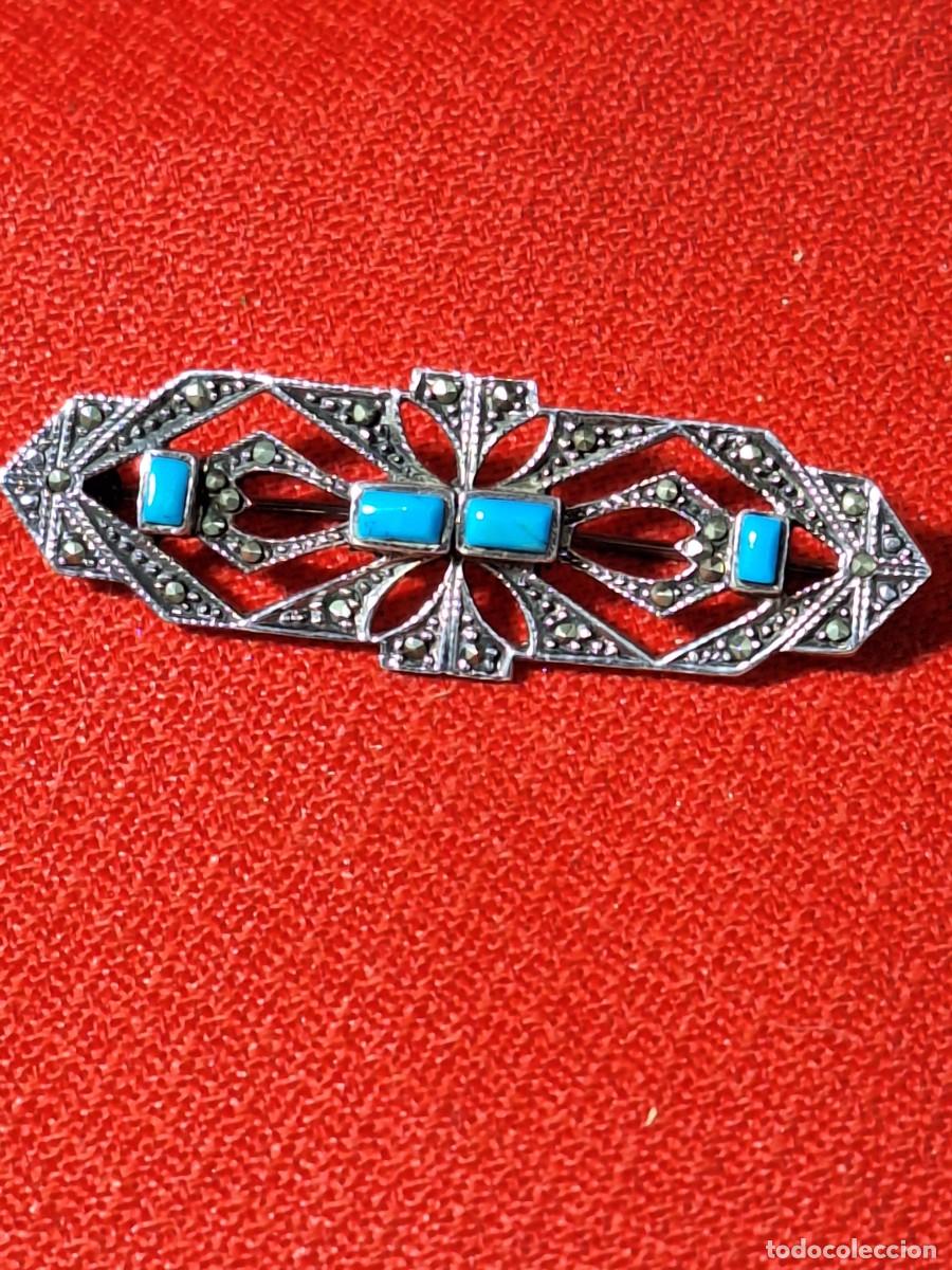 Antig&uuml;edades: Precioso broche en plata y turquesas. - Foto 1