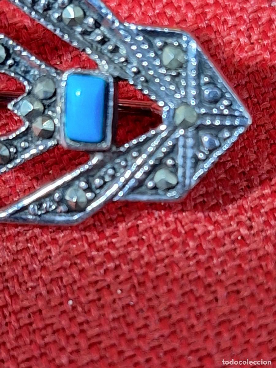 Antig&uuml;edades: Precioso broche en plata y turquesas. - Foto 2