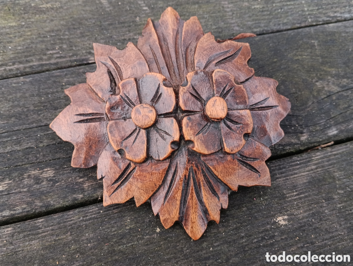 Antig&uuml;edades: Antiguo Remate Flor Madera Restaurar Mueble. - Foto 6