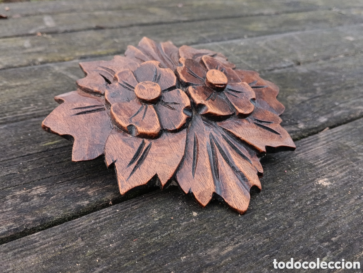 Antig&uuml;edades: Antiguo Remate Flor Madera Restaurar Mueble. - Foto 7