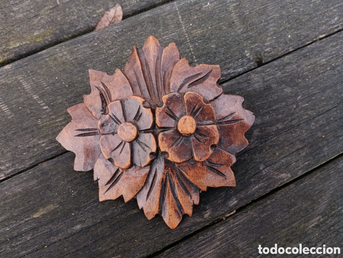 Antig&uuml;edades: Antiguo Remate Flor Madera Restaurar Mueble. - Foto 1