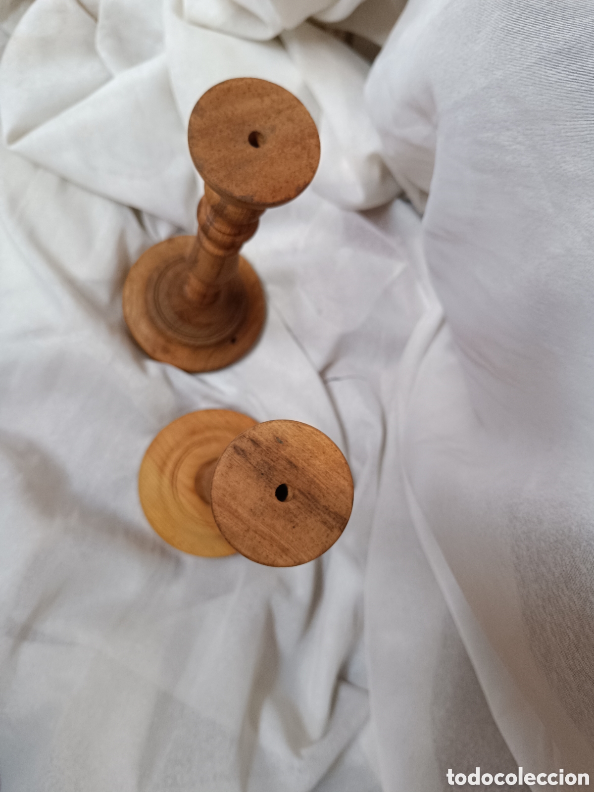Antig&uuml;edades: Pareja de pie de lampara de madera - Foto 3
