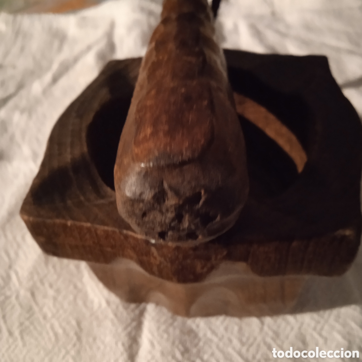 Antig&uuml;edades: Mortero de madera echo a navaja - Foto 6
