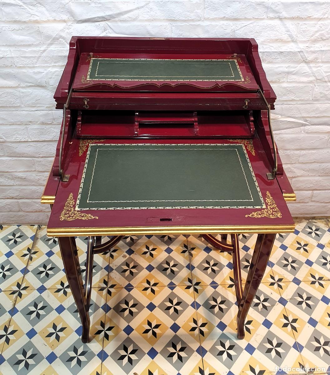 Antig&uuml;edades: Escritorio con atril decorado a mano - Foto 7