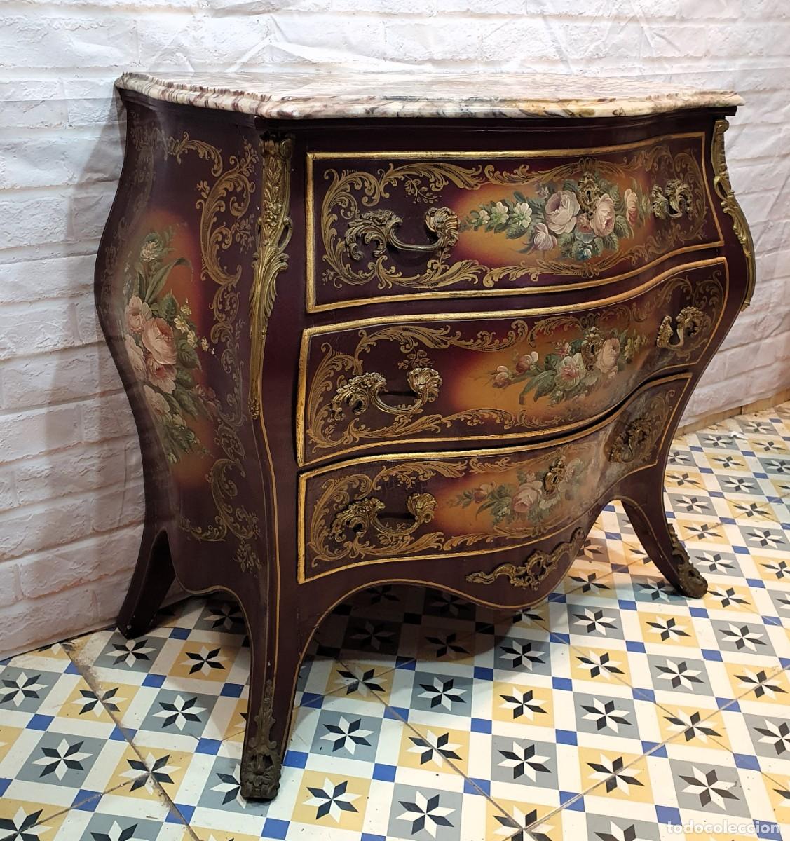 Antig&uuml;edades: C&oacute;moda bomb&eacute; pintada a mano - Foto 7