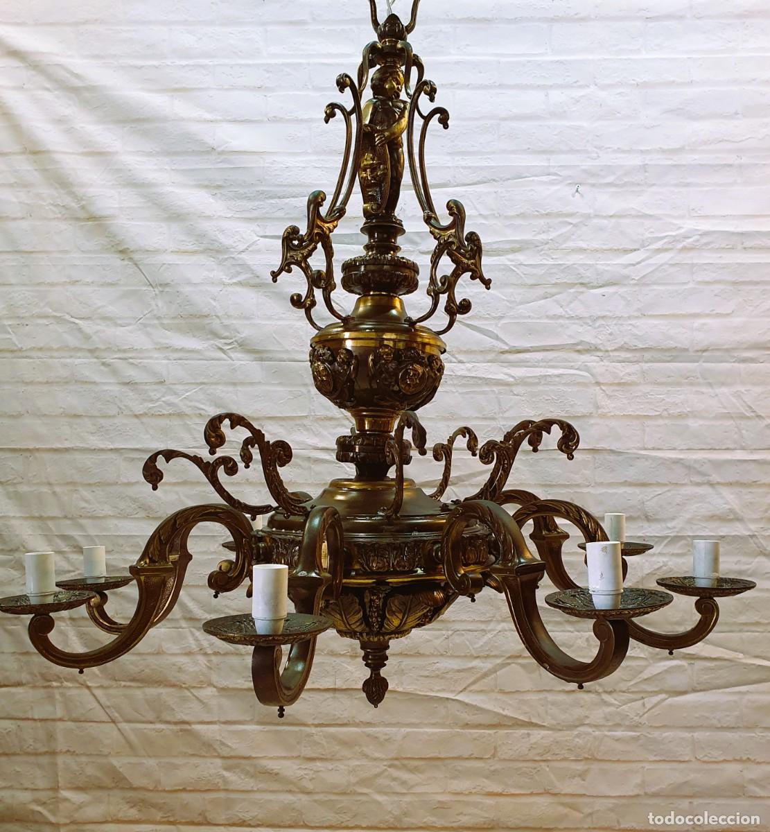 Antig&uuml;edades: Gran lampara antigua de bronce - Foto 3