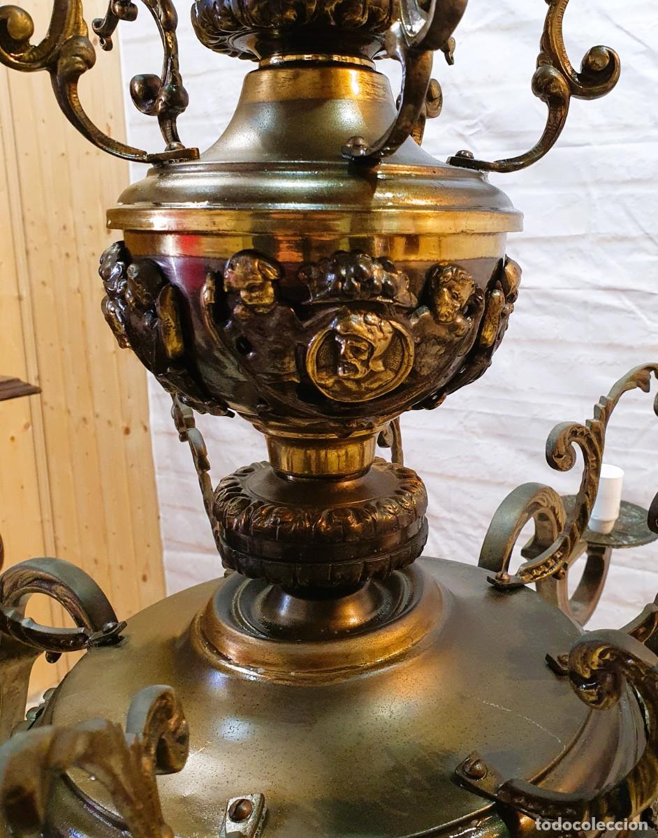 Antig&uuml;edades: Gran lampara antigua de bronce - Foto 6