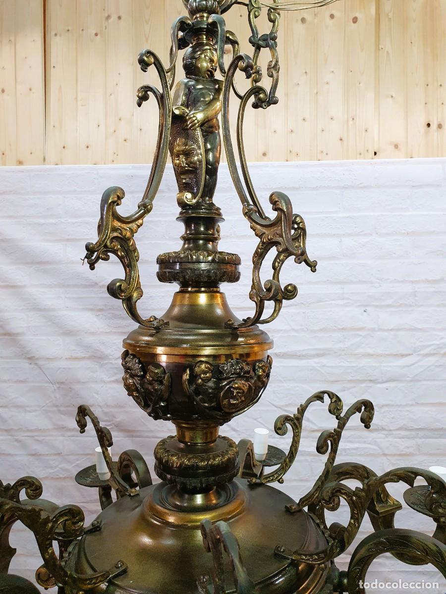Antig&uuml;edades: Gran lampara antigua de bronce - Foto 8