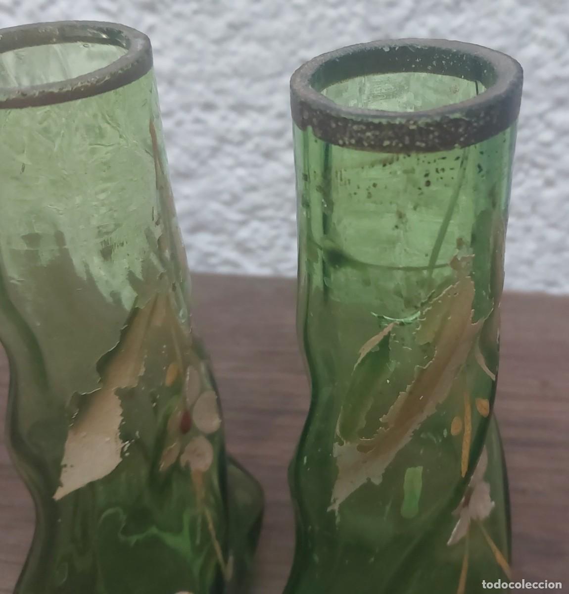Antig&uuml;edades: PEQUE&Ntilde;OS JARRONES MODERNISTAS CRISTAL VERDE - Foto 6