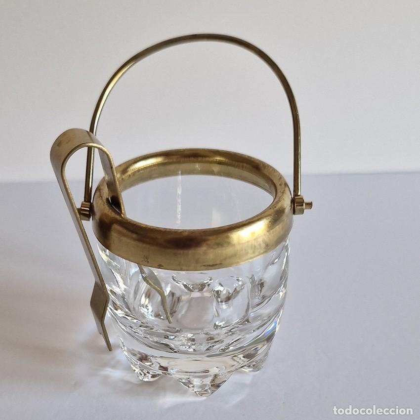 Antigüedades: MINI CUBITERA VIDRIO Y PINZA ALTURA 5 CM