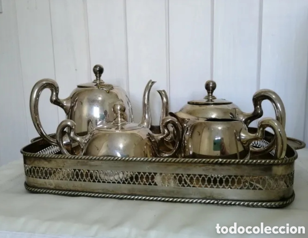 Antig&uuml;edades: JUEGO DE T&Eacute; DE ALPACA - Foto 3