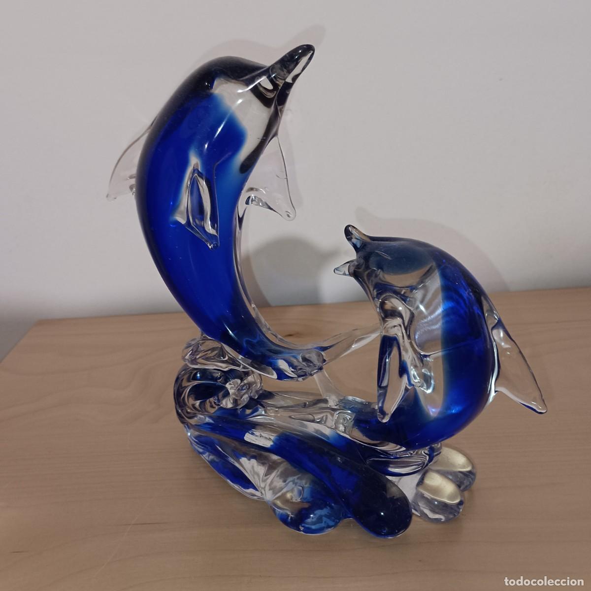 Antig&uuml;edades: DELFINES EN COLOR AZUL CRISTAL DE MURANO - Foto 1