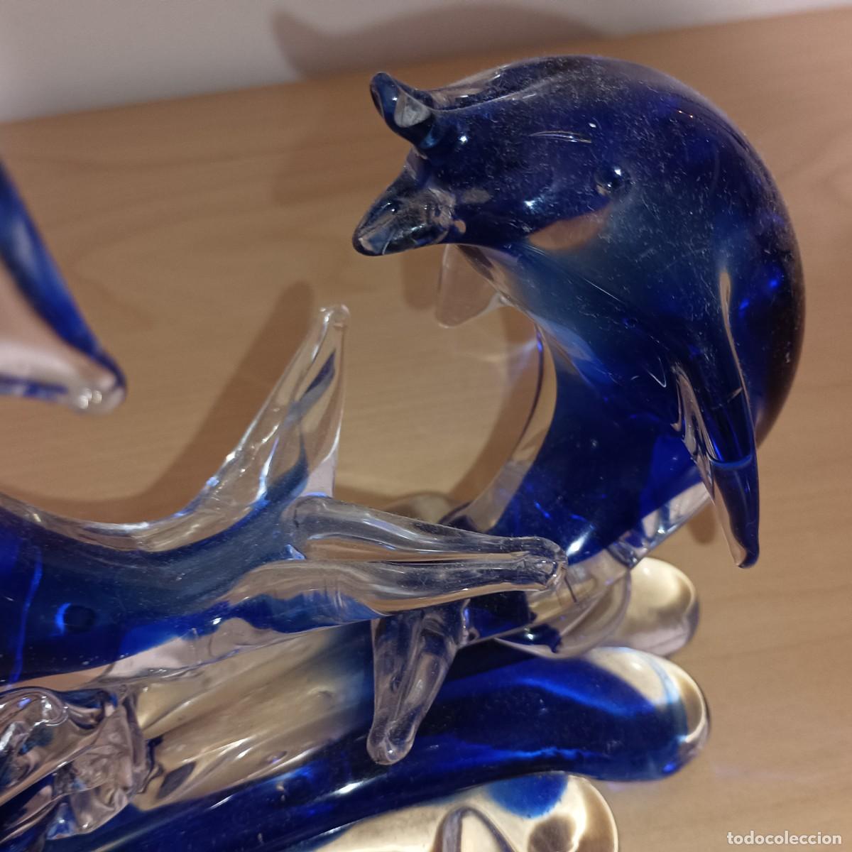 Antig&uuml;edades: DELFINES EN COLOR AZUL CRISTAL DE MURANO - Foto 4
