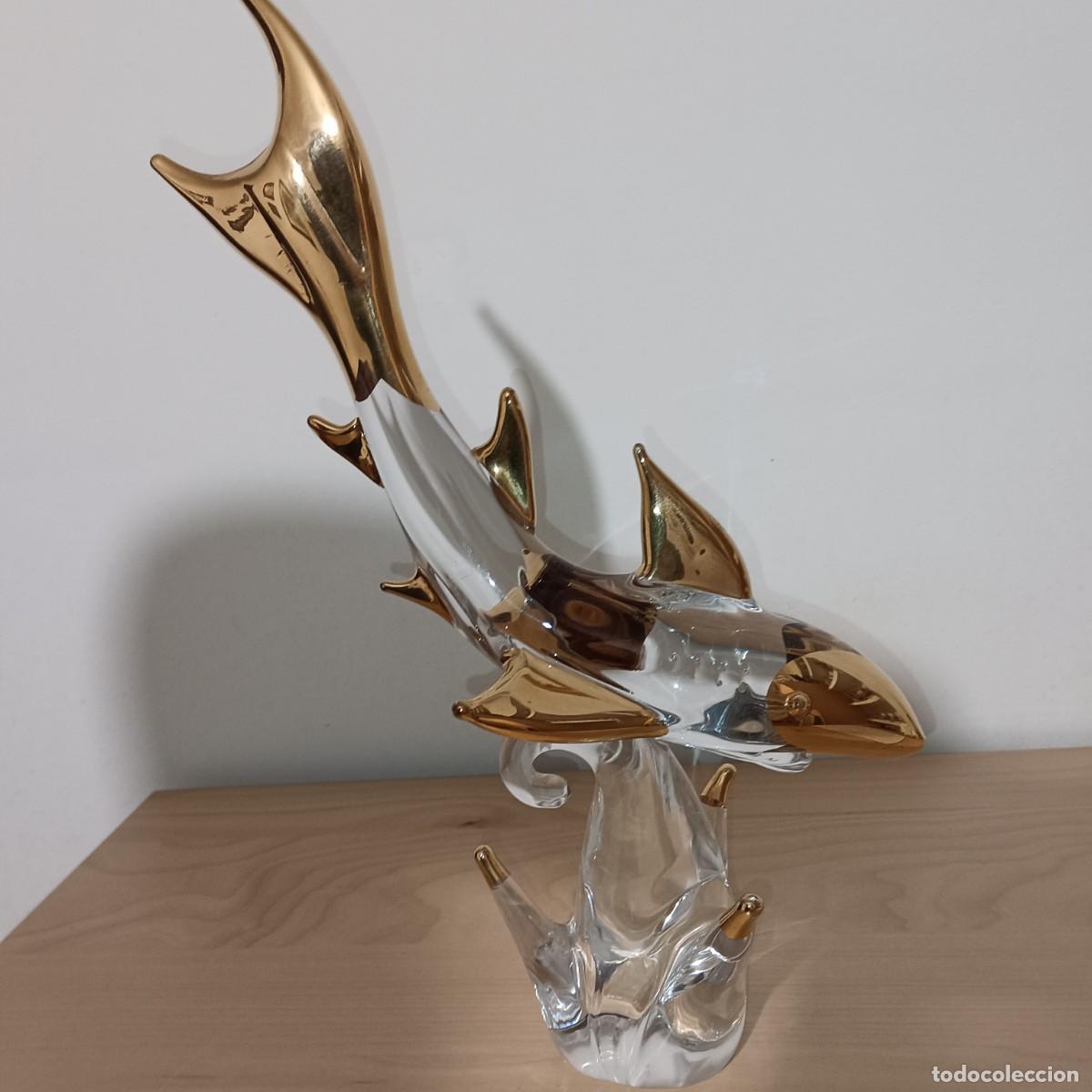Antig&uuml;edades: TIBURON DORADO EN CRISTAL DE MURANO - Foto 1