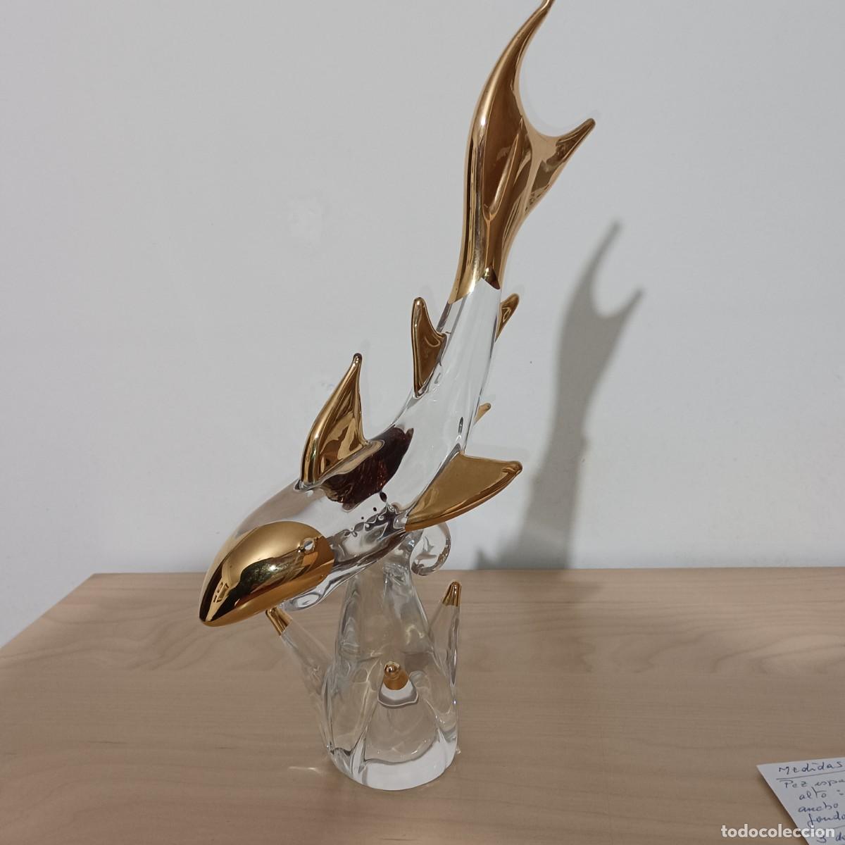 Antig&uuml;edades: TIBURON DORADO EN CRISTAL DE MURANO - Foto 2
