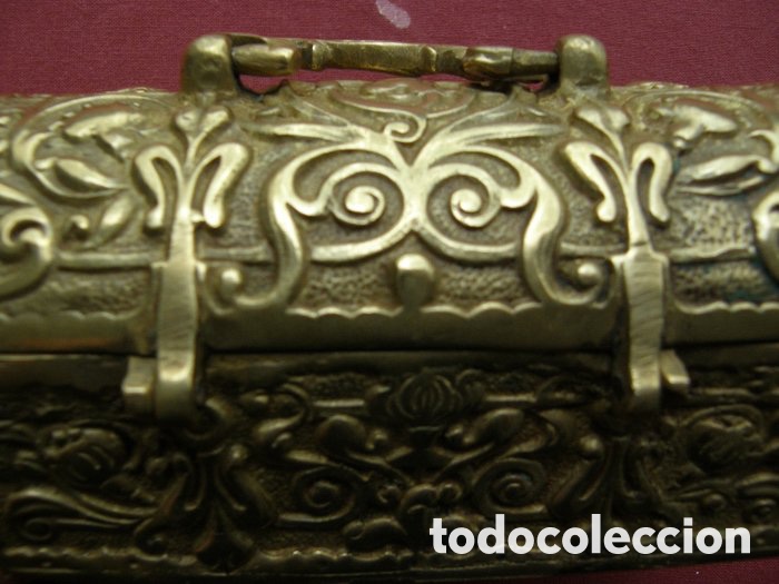 Antig&uuml;edades: CAJA JOYERO COFRE ARCA EN BRONCE - Foto 15