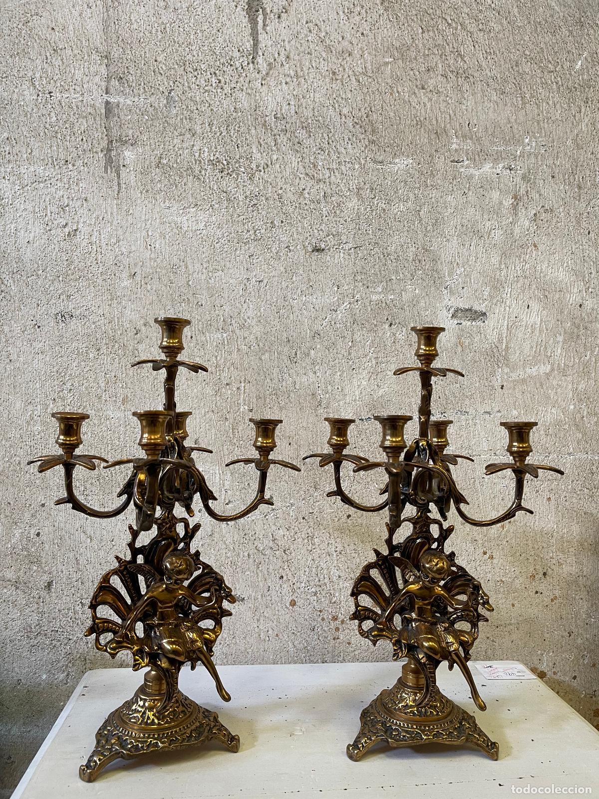 Antig&uuml;edades: pareja cantelabro antiguo bronce - Foto 1