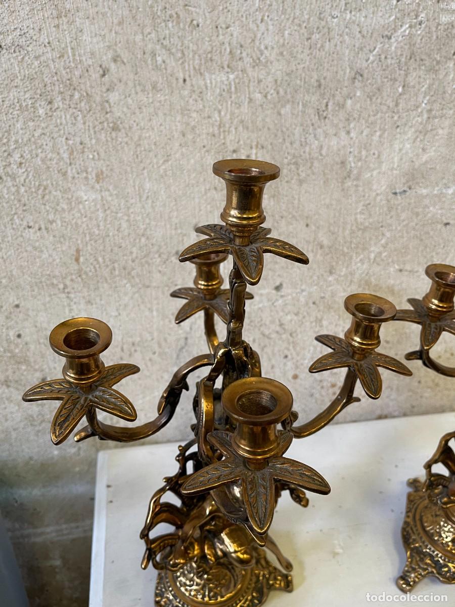Antig&uuml;edades: pareja cantelabro antiguo bronce - Foto 3