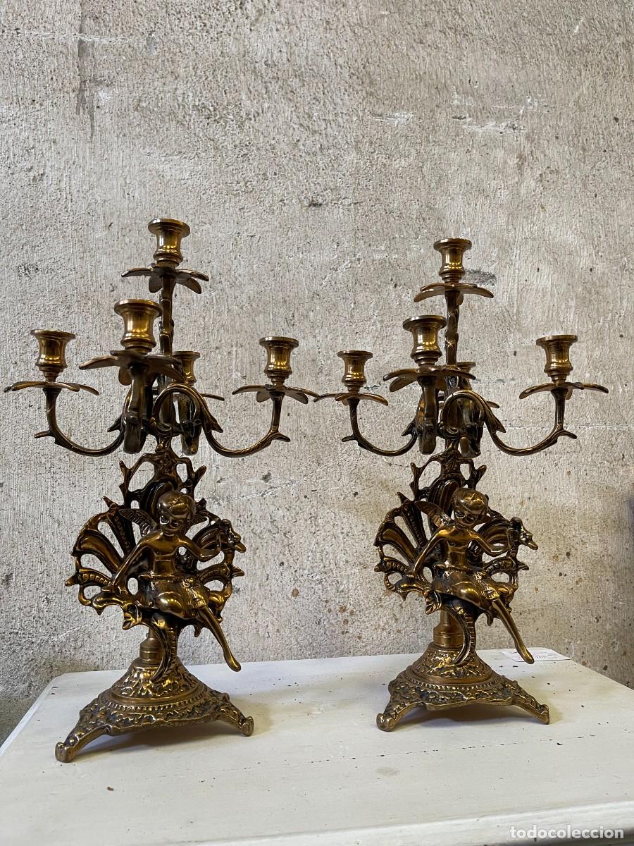 Antig&uuml;edades: pareja cantelabro antiguo bronce - Foto 5