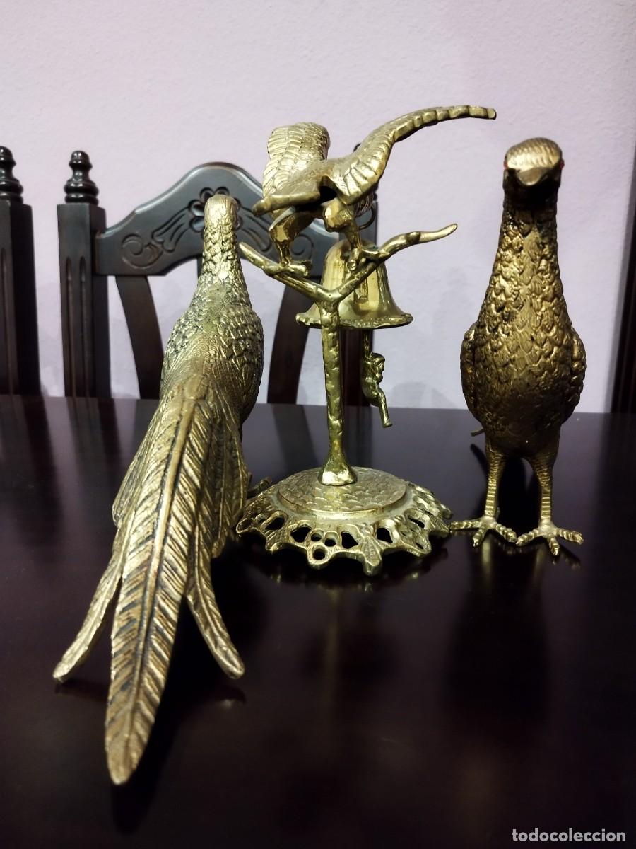 Antig&uuml;edades: ANTIGUO CONJUNTO DE P&Aacute;JAROS EN BRONCE CON CAMPANA - Foto 8