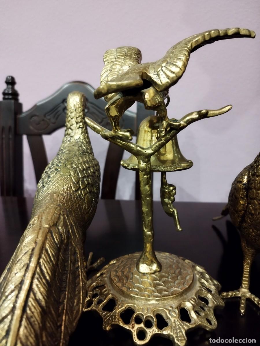 Antig&uuml;edades: ANTIGUO CONJUNTO DE P&Aacute;JAROS EN BRONCE CON CAMPANA - Foto 10