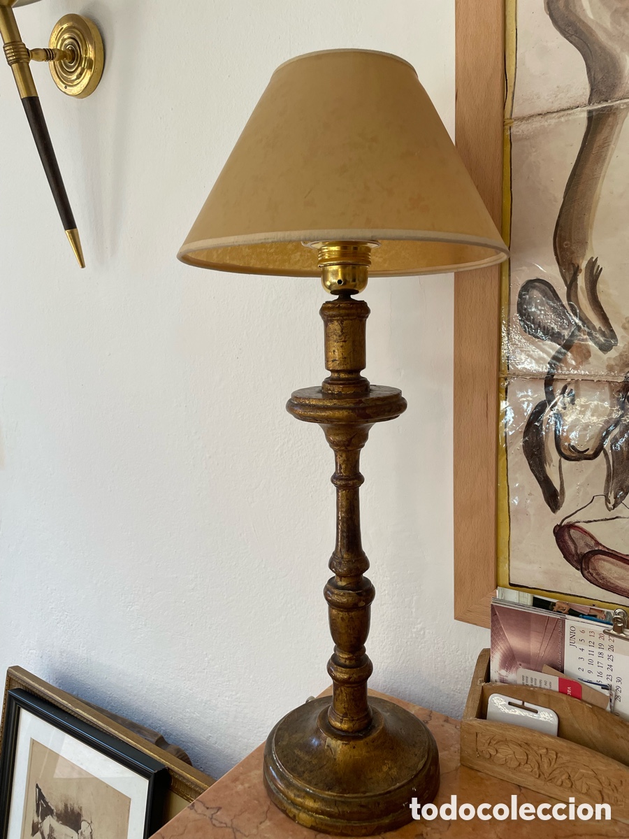 Antig&uuml;edades: LAMPARA SOBREMESA CANDELABRO PAN DE ORO - Foto 9