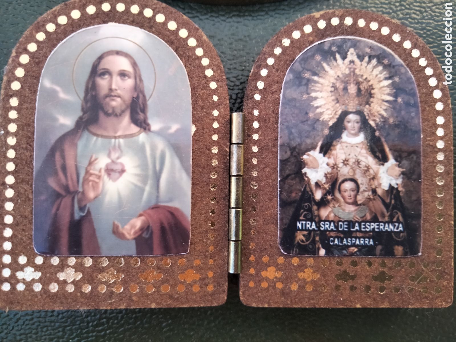 Antig&uuml;edades: Souvenir religioso vintage diptico Jes&uacute;s y la Virgen Mar&iacute;a