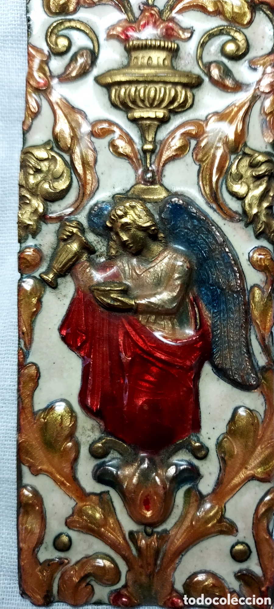 Antig&uuml;edades: BONITA PLACA ESMALTADA CON ANGEL - Foto 2