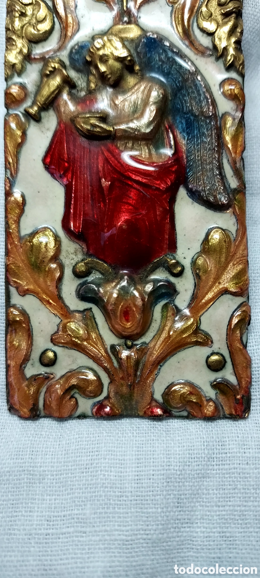 Antig&uuml;edades: BONITA PLACA ESMALTADA CON ANGEL - Foto 3