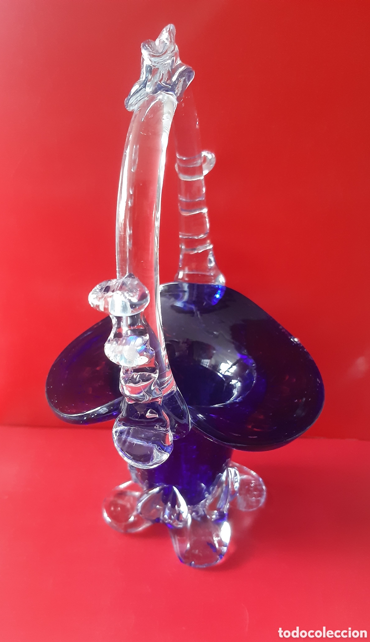 Antig&uuml;edades: Cesta, cesto, cristal Murano azul&oacute;n - Foto 3