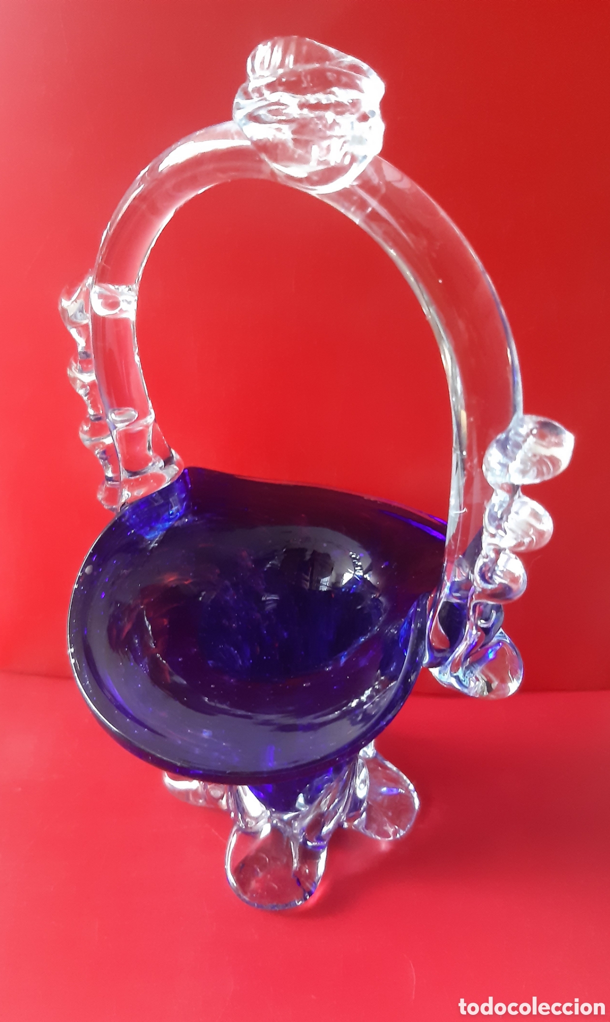 Antig&uuml;edades: Cesta, cesto, cristal Murano azul&oacute;n - Foto 4