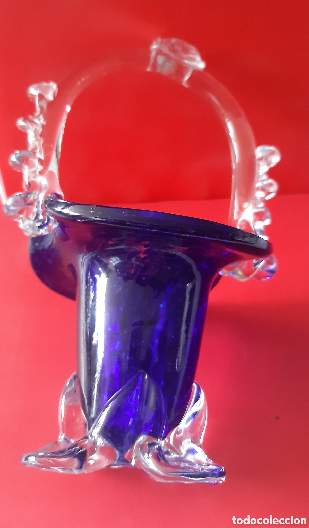 Antig&uuml;edades: Cesta, cesto, cristal Murano azul&oacute;n - Foto 5