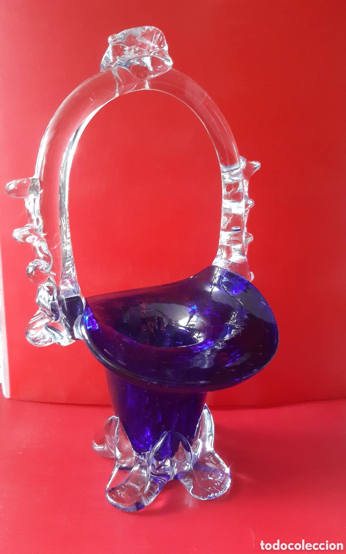 Antig&uuml;edades: Cesta, cesto, cristal Murano azul&oacute;n - Foto 1