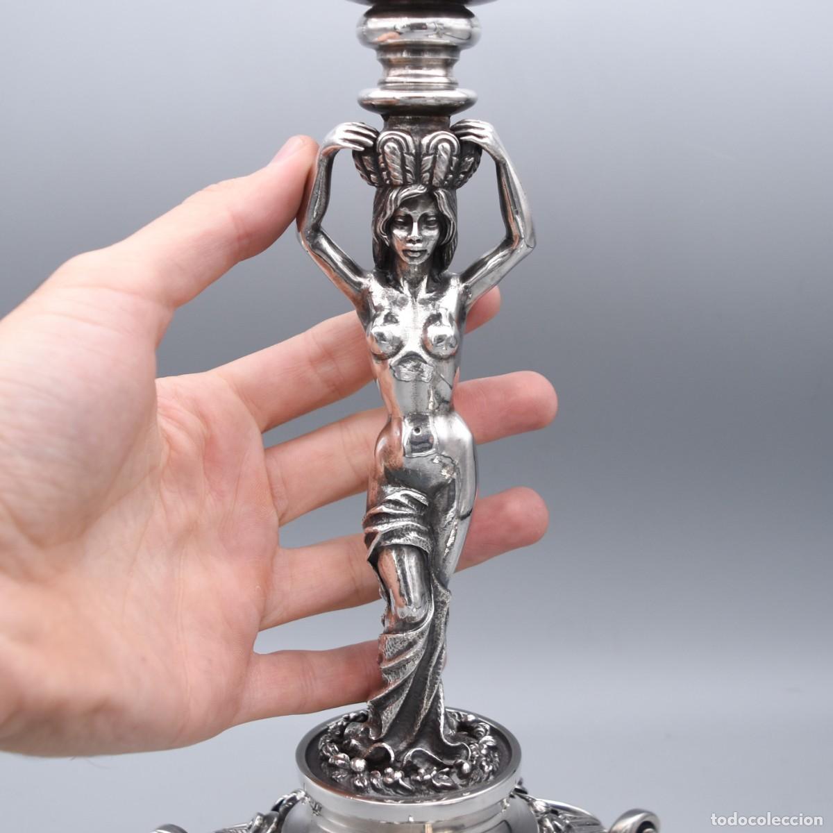 Antig&uuml;edades: Plata - Candeleros con damas - Foto 4