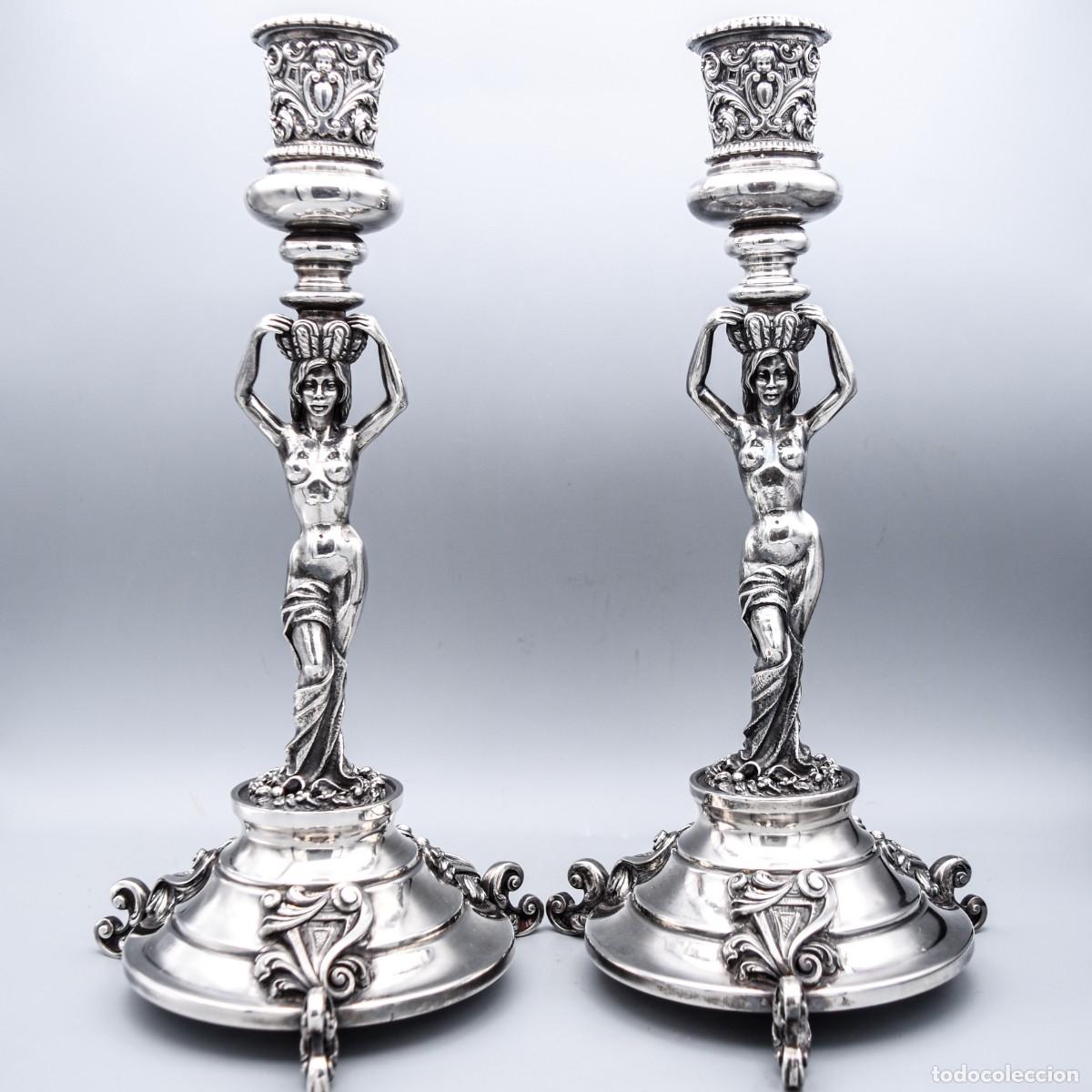 Antig&uuml;edades: Plata - Candeleros con damas - Foto 11