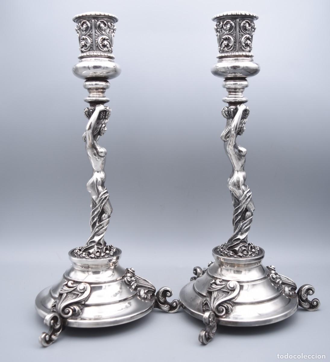 Antig&uuml;edades: Plata - Candeleros con damas - Foto 19