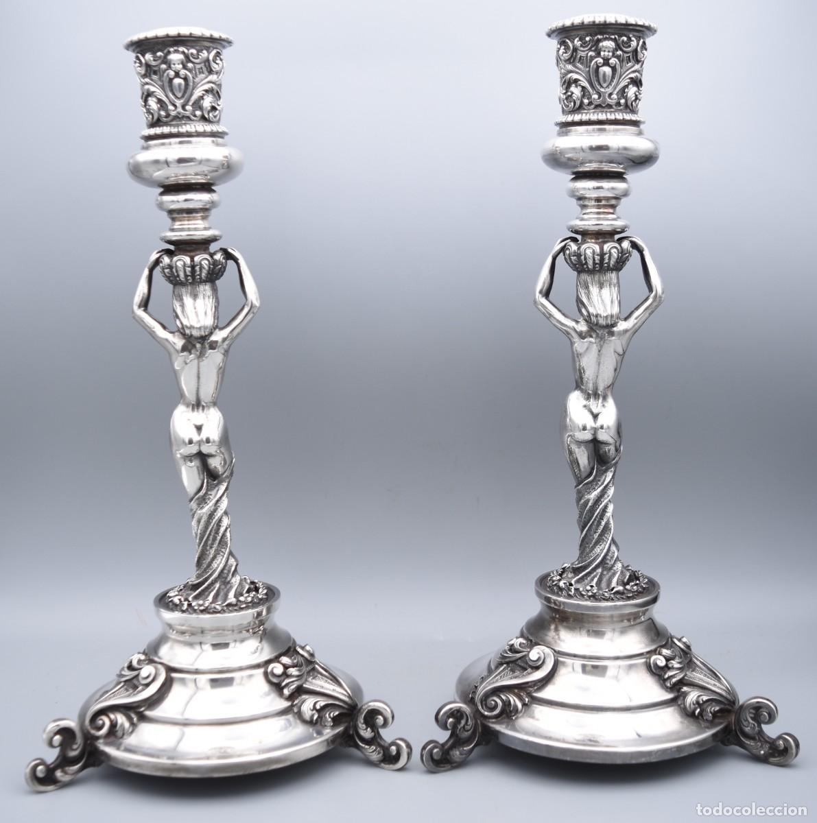 Antig&uuml;edades: Plata - Candeleros con damas - Foto 20