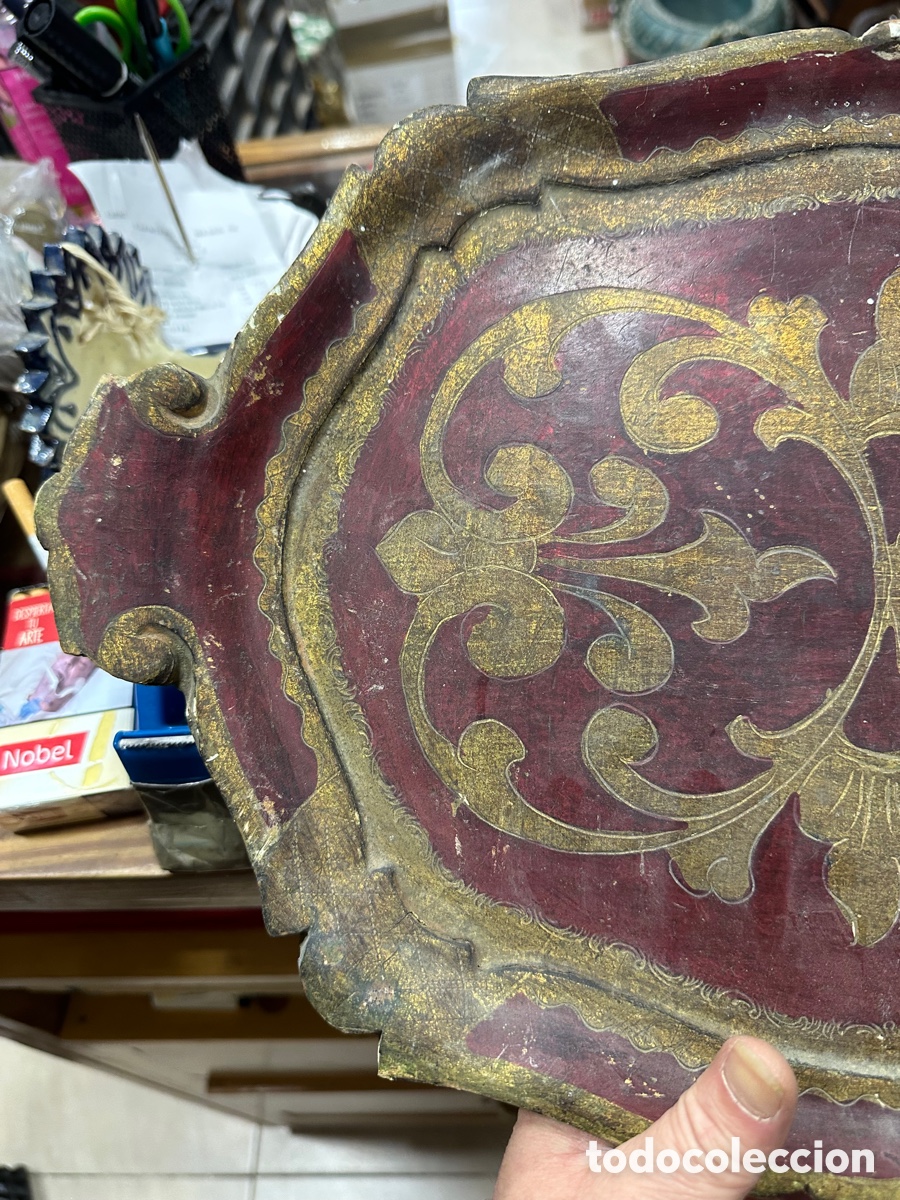 Antig&uuml;edades: Bandeja en madera policromada - Foto 2