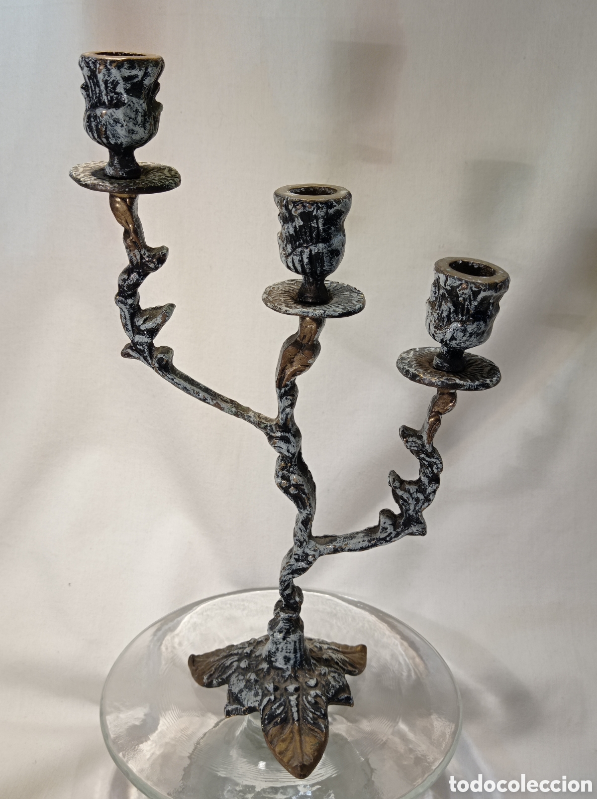 Antig&uuml;edades: CANDELABRO DE BRONCE PINTADO ESTILO MODERNISTA - Foto 5