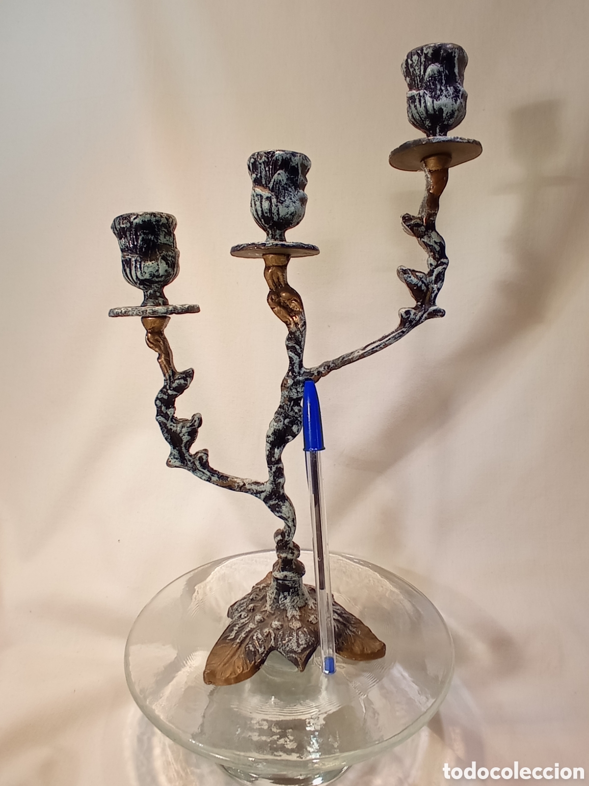 Antig&uuml;edades: CANDELABRO DE BRONCE PINTADO ESTILO MODERNISTA - Foto 10