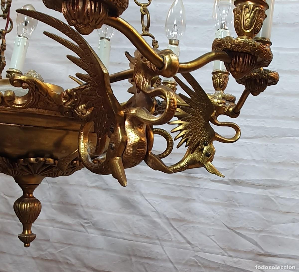 Antig&uuml;edades: Impresionante lampara de bronce macizo - Foto 5