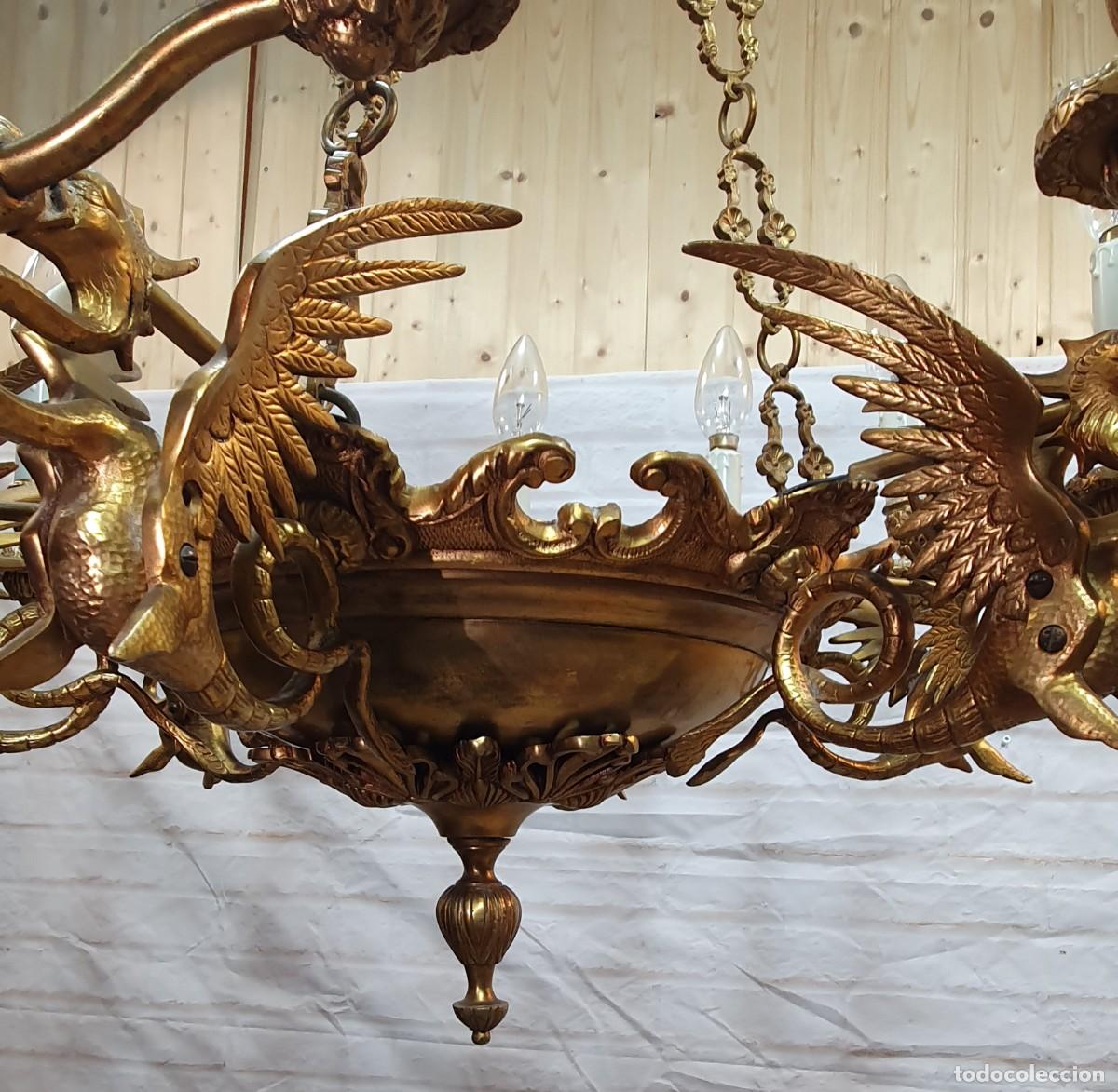 Antig&uuml;edades: Impresionante lampara de bronce macizo - Foto 6