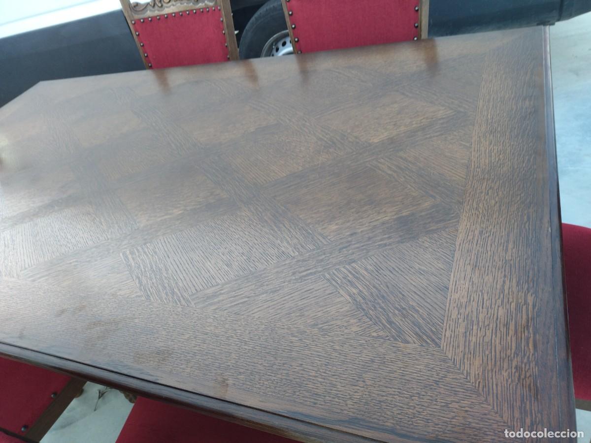 Antig&uuml;edades: Mesa de comedor rectangular extensible con 6 sillas, madera de roble tallada, estilo castellano. - Foto 5
