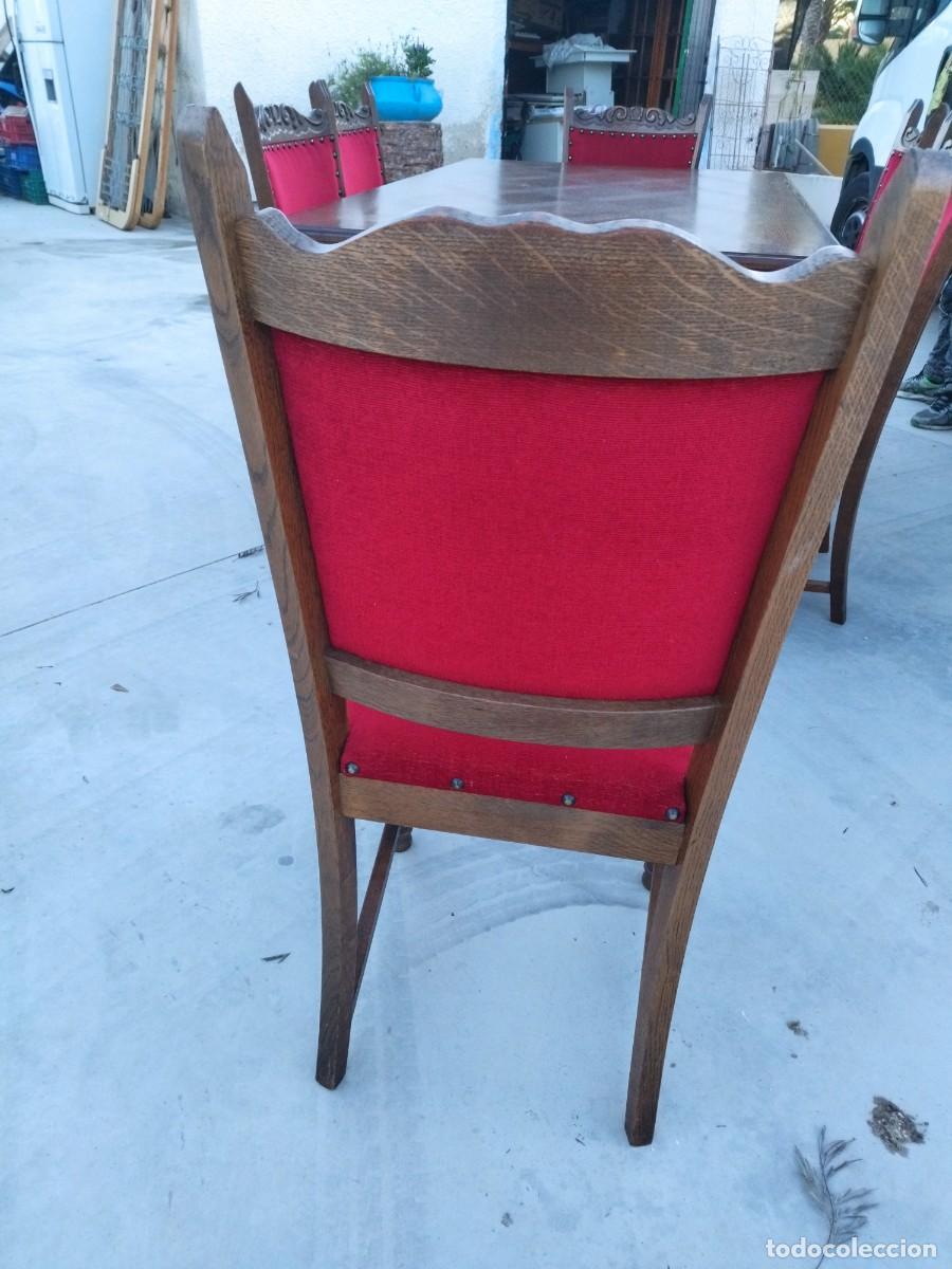 Antig&uuml;edades: Mesa de comedor rectangular extensible con 6 sillas, madera de roble tallada, estilo castellano. - Foto 12