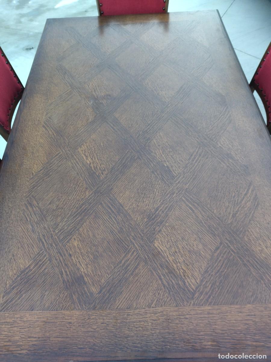 Antig&uuml;edades: Mesa de comedor rectangular extensible con 6 sillas, madera de roble tallada, estilo castellano. - Foto 18