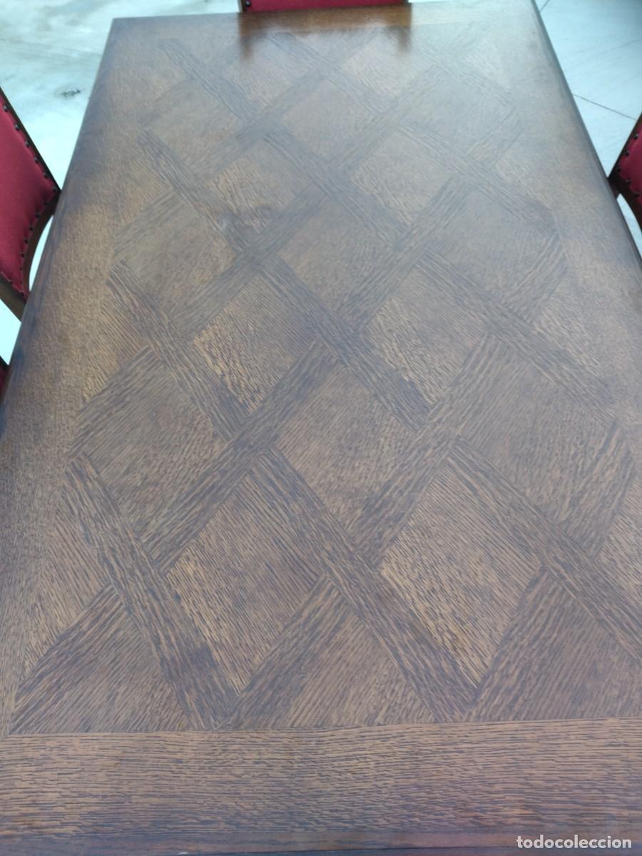 Antig&uuml;edades: Mesa de comedor rectangular extensible con 6 sillas, madera de roble tallada, estilo castellano. - Foto 19