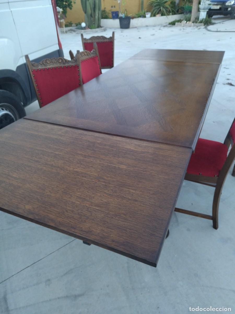 Antig&uuml;edades: Mesa de comedor rectangular extensible con 6 sillas, madera de roble tallada, estilo castellano. - Foto 20