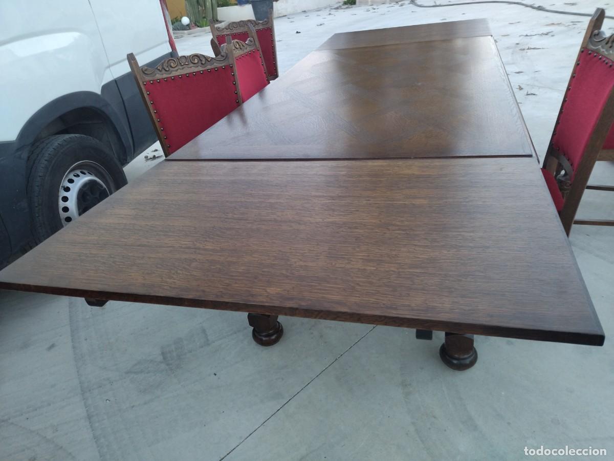 Antig&uuml;edades: Mesa de comedor rectangular extensible con 6 sillas, madera de roble tallada, estilo castellano. - Foto 21