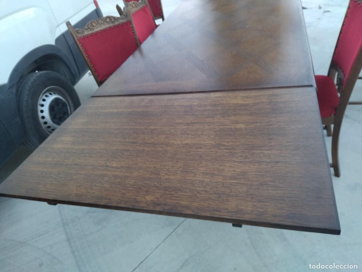 Antig&uuml;edades: Mesa de comedor rectangular extensible con 6 sillas, madera de roble tallada, estilo castellano. - Foto 22