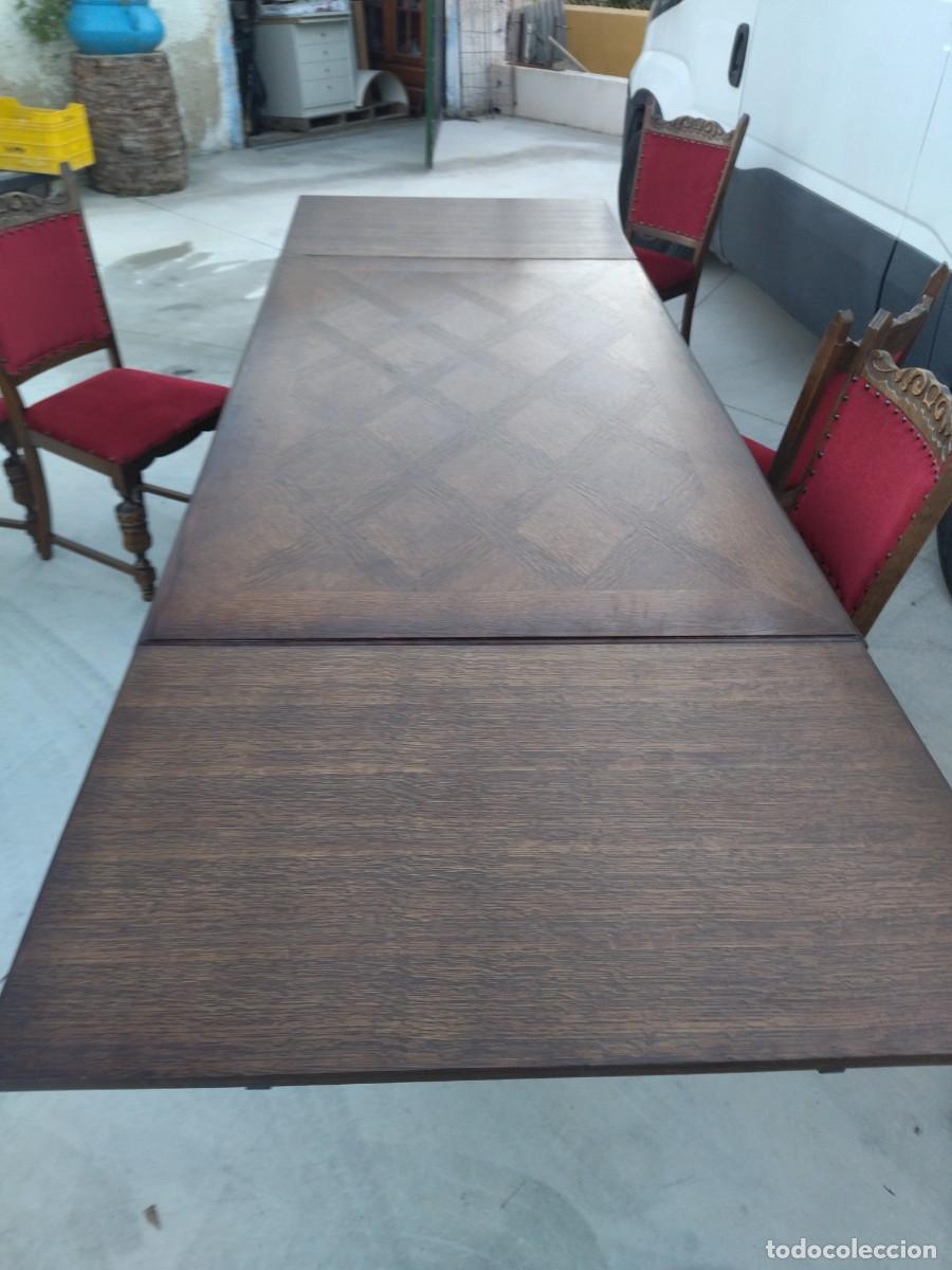 Antig&uuml;edades: Mesa de comedor rectangular extensible con 6 sillas, madera de roble tallada, estilo castellano. - Foto 24
